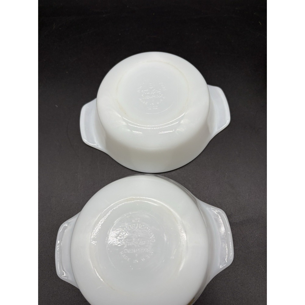 Fire-King #472 Vintage Harvest Vegetable Milk Glass‎ Casserole Bowls w/Lids Pair - Picture 12 of 13